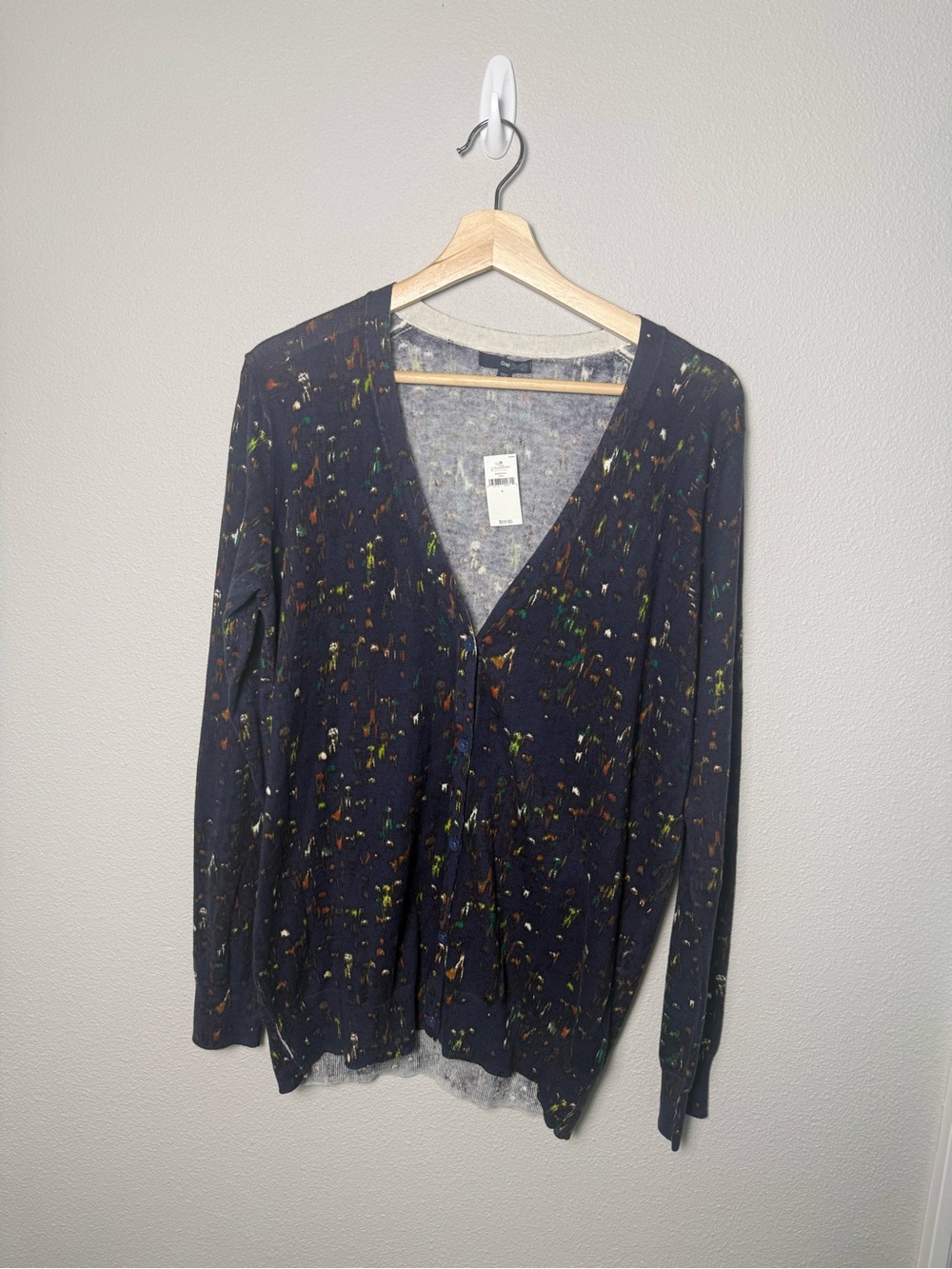 NWT GAP Navy V-Neck Cardigan with Multicolor Fleck